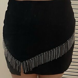 Zara Black Mini Skirt with Silver Fringe
